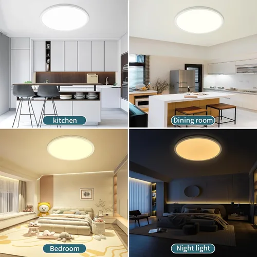 Vista 6 de Modernas lámparas LED de techo regulables con control remoto, montaje empotrado ultrafino de 15.4 pulgadas con luz nocturna, 36 W, 4500 LM