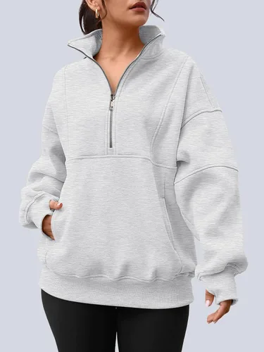 Vista 4 de AUTOMET - Sudaderas con capucha de cuarto de cremallera para mujeres, sudaderas de forro de vellón holgadas con cuello alto falso para adolescentes