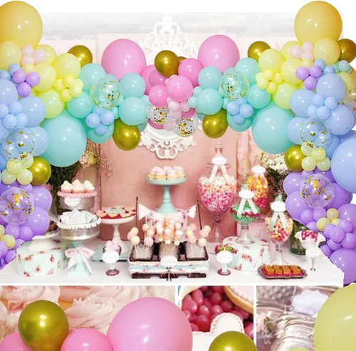 Vista 5 de Kit de Arco de Guirnalda de Globos Arcoíris de 219 Piezas Globos de Látex de Diferentes Tamaños Globos de Fiesta Pastel Surtidos Arco de Globos