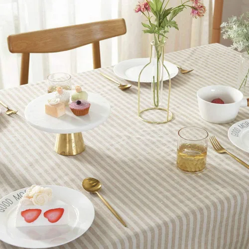 Vista 2 de AMZALI Mantel de Rayas con Borlas de Algodón y Lino Resistente a Manchas/A Prueba de Polvo Impermeable Cubierta de Mesa para Decoración de Mesa