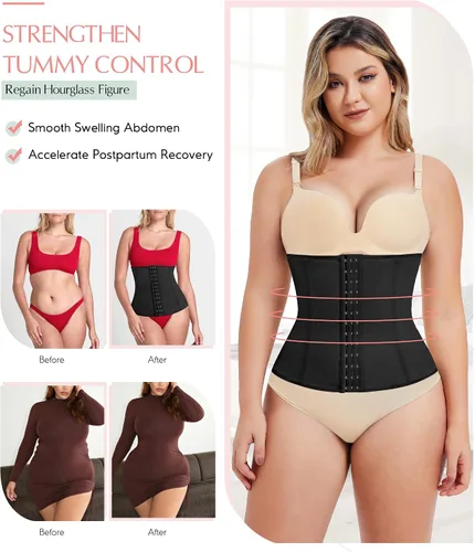 Vista 4 de MERYOSZ Entrenador de cintura para mujer, faja de control de abdomen, faja de compresión de malla, moldeador de cuerpo, corsé deportivo