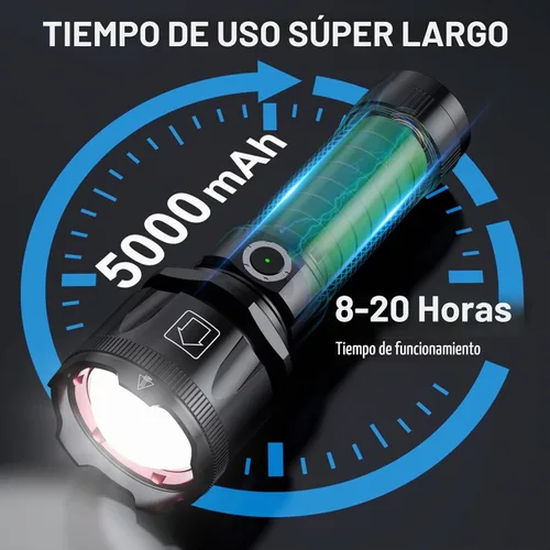 Vista 4 de Linternas de alto lúmenes, 1800.000 lúmenes, linterna recargable súper brillante con 5 modos de luz, zoomable, IP67 impermeable, linterna LED
