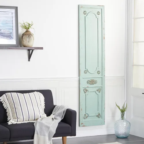 Vista 3 de Deco 79 Decoración de pared de puerta antigua con pergamino de madera, 18 x 1 x 78 pulgadas, verde