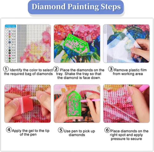 Vista 3 de Paquete de 12 kits de arte de diamantes de flores para adultos, juegos de pintura de diamantes 5D con herramientas para principiantes, bricolaje