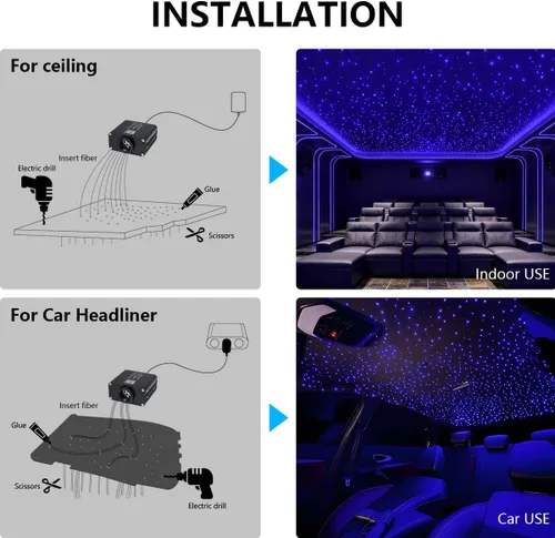 Vista 6 de Twinkle Starlight Headliner Light,16W 400pcs 6.5ft LED Star Kit de luz de fibra óptica de techo APP/Control remoto para coche/hogar/fiesta