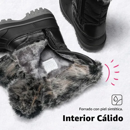 Vista 6 de DREAM PAIRS - Botas de nieve para el invierno, impermeables y con aislamiento para niños Negro