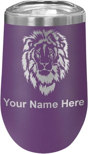 Vista 35 de LaserGram Vaso de vino de acero inoxidable de doble pared, cabeza de león, grabado personalizado incluido (negro)