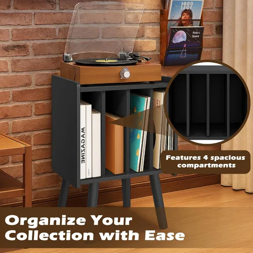 Vista 5 de Soporte para tocadiscos, mesa de almacenamiento de discos de vinilo con 4 gabinetes, soporte giratorio moderno de mediados de siglo, mesa
