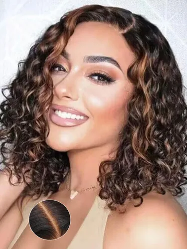 Vista 9 de Sunber Peluca de cabello humano ondulado en capas, sin pegamento, 13x4 HD, encaje frontal, 16 pulgadas 1b