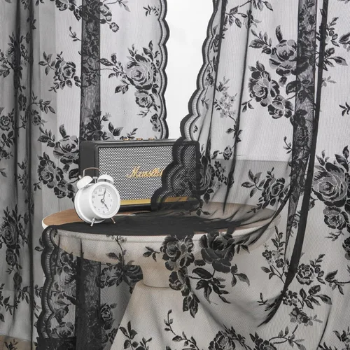Vista 41 de Cortinas de encaje beige, juego de 2 paneles de cortinas traslúcidas con bolsillo para cortinero, decoración de ventana pequeña, baño, sótano