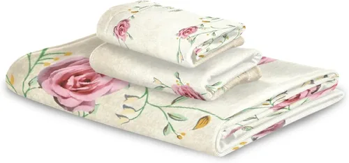 Vista 8 de Juego de toallas de baño para baño, diseño floral de primavera rosa rosa, juego de 3 toallas de lujo, 1 toalla de baño, 1 toalla de mano, 1 toalla