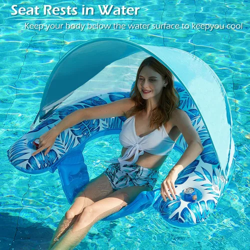 Vista 4 de Jasonwell Flotador de piscina con dosel Flotadores inflables de piscina para adultos, silla flotante de piscina, flotadores para piscina, silla