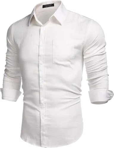 Vista 2 de COOFANDY Camisa casual con botones para hombre, camisa de cambray de lino de manga larga