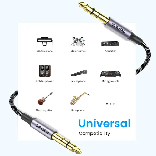 Vista 2 de MOSWAG Cable de audio TRS 1M, interconexión equilibrada de 1/4" a 1/4", trenza de nailon, compatible con guitarra eléctrica, bajo, mezcla