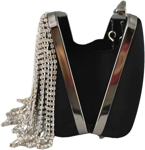 Vista 7 de Boutique De FGG Bolso de mano de cristal con borla, elegante bolso de noche para novias, bolsos de diamantes de imitación de fiesta de boda