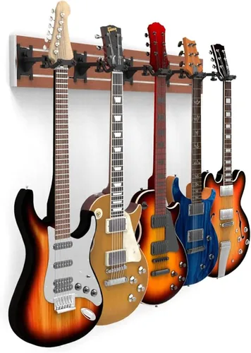 Vista 31 de DLDIRECT DiamondLife - Soporte de pared para guitarra color rojo cereza de 48 pulgadas, 3 perchas cromadas con bloqueo de seguridad acolchado