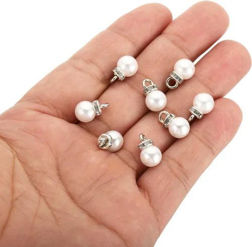 Vista 4 de PATIKIL 100 cuentas de perlas de perlas de imitación con diamantes de imitación DIY para hacer joyas, pulseras y aretes Plateado blanco