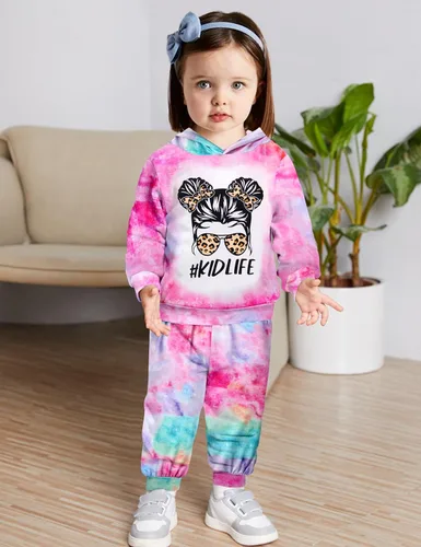 Vista 2 de Aulyffo Baby Girl Clothes,Tie Dye Hoodie Sweatshirt 2 Piece Baby Girls Outfits Pullover Joggers Pants Hooded Sweatsuits Sets