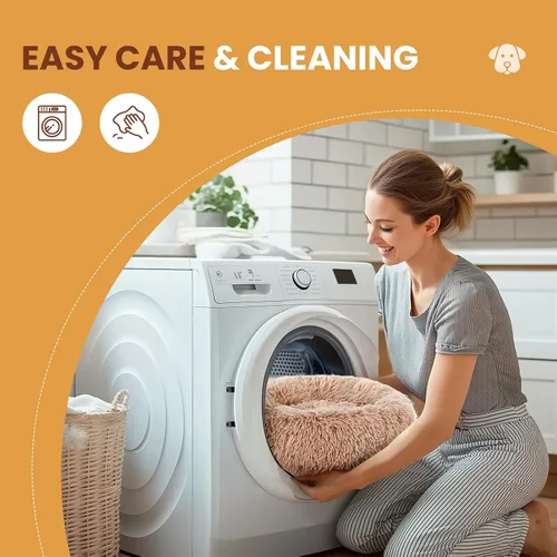 Vista 5 de DUMOS Cama para perro con forma de dona, lavable con funda extraíble, cama impermeable para mascotas para perros de tamaño pequeño, cama de espuma