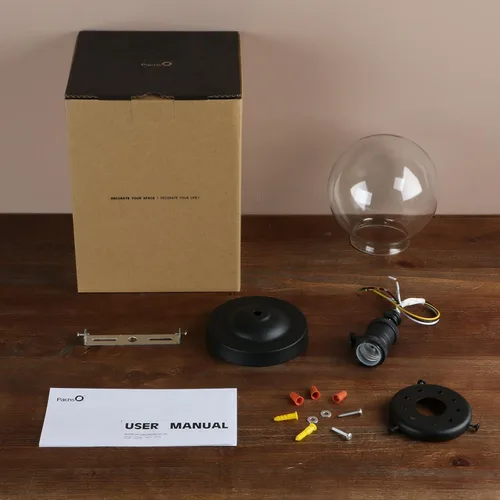 Vista 6 de lámpara de techo estilo industrial antiguo de 5.9 pulgadas con panel de montaje con bola de cristal transparente, negro, 60.00watts, 120.00 volts