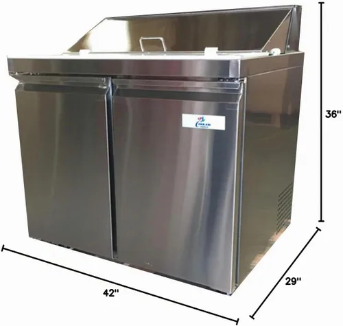 Vista 8 de cooler depot Mesa refrigerada comercial de preparación de sándwich de 2 puertas 36 "ensalada pizza mercancía Worktop NSF mesa de preparación