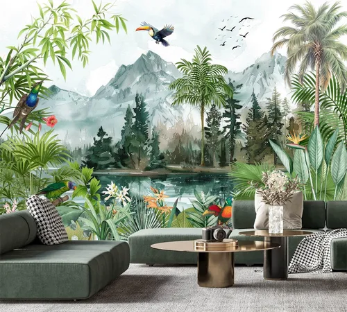 Vista 16 de YQWDMX - Papel tapiz de bosque verde soleado, mural de naturaleza para dormitorio (no es de despegar y pegar)