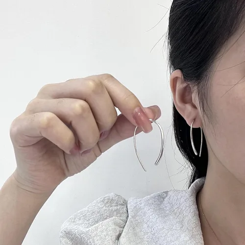 Vista 5 de Threader Earrings 925 Sterling Silver Pull Through Hoops Drop Dangle Minimal Everyday Earrings