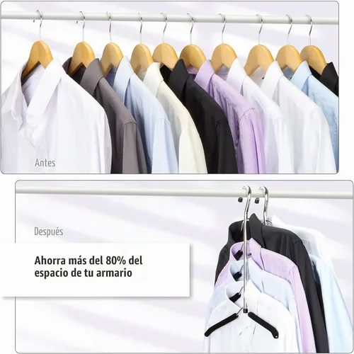 Vista 3 de Perchas de ropa que ahorran espacio, 2 paquetes de brazo oscilante antideslizante acolchado percha de 5 capas de acero inoxidable resistente suéter