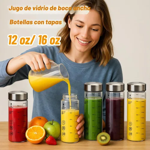 Vista 5 de Luxfuel Botellas de jugo de vidrio de 12 onzas con tapas, paquete de 4
