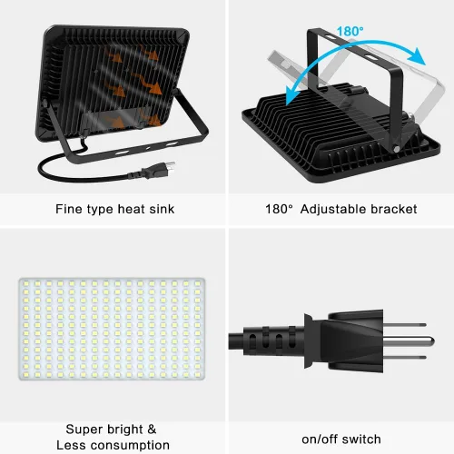 Vista 5 de Luz de inundación LED de 200 W, 20000 lúmenes, luces de seguridad superbrillantes, enchufe certificado UL, luz de inundación impermeable IP66, luz