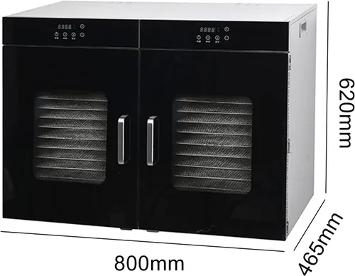 Vista 3 de Máquina deshidratadora comercial de 32 bandejas para encimera, marco de acero inoxidable, temporizador y control de temperatura, doble capa