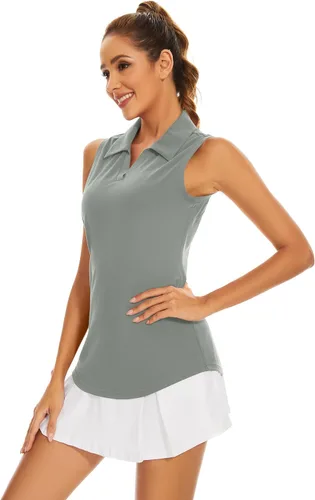 Vista 5 de Ivicoer Camiseta de golf para mujer, tipo polo, sin mangas, con cuello de tenis, ajuste seco, ropa atlética para mujer