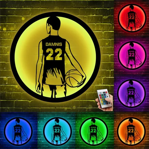 Vista 15 de Arte de Pared de Metal Personalizado de Béisbol con Bandera de EE.UU. con Luz LED, Letrero Personalizado con Nombre de Jugador de Sóftbol Americano