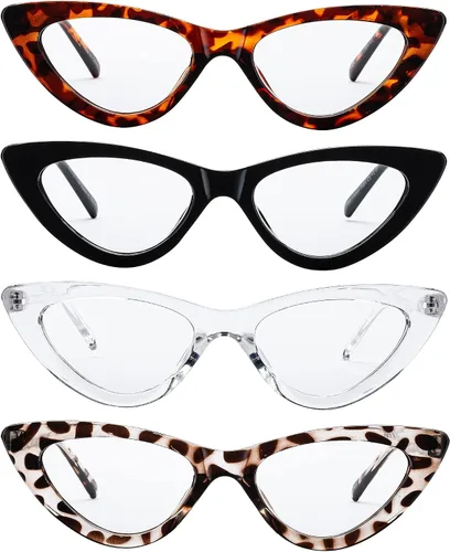Vista 2 de Yogo Vision Reading Glasses Blue Light Blocking Cat Eye Eyeglasses Computer Readers Anti Eyestrain for Women 4 Pk