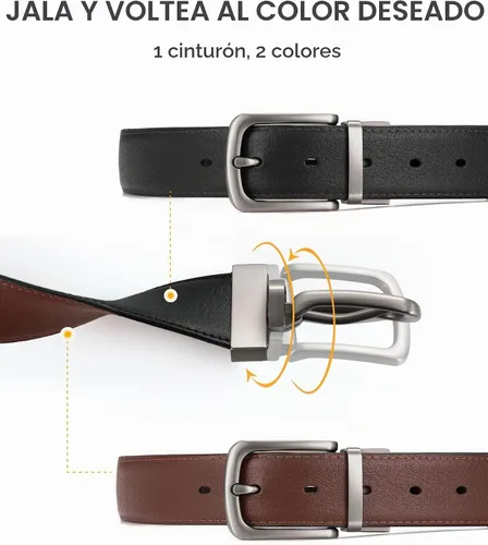 Vista 2 de CHAOREN Cinturón reversible para hombre, 1 pieza, cinturón de vestir de Negro/Marrón