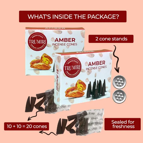 Vista 2 de TRUMIRI Incienso ámbar – Paquete de 20 conos (2 x 10) – Incienso de cono perfumado