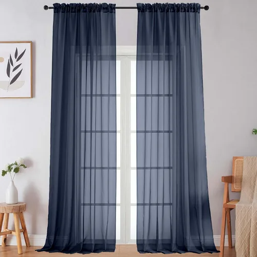 Vista 46 de 2 paneles de cortinas traslúcidas blancas para dormitorio, sala de estar, 96 pulgadas de largo, modernas, suaves, ligeras, con bolsillo para barra
