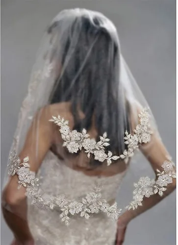 Vista 2 de Yovic 2 niveles novia velo de novia encaje blanco nupcial tul accesorios para el pelo corto cintura joyería para mujeres 52