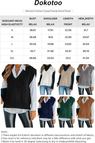 Vista 5 de Dokotoo Suéter chaleco para mujer, suéter de punto con cuello en V, suéteres de gran tamaño, sin mangas, camisetas sin mangas