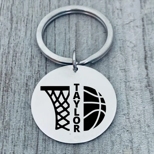 Vista 6 de Llavero de baloncesto personalizado, regalo personalizado de acero inoxidable grabado para jugadores, entrenadores, adolescentes, niños y niñas