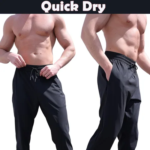Vista 5 de BECLOH Joggers negros para hombre, pantalones deportivos ligeros sueltos con bolsillos con cremallera, pantalones deportivos de secado rápido