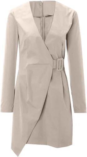 Vista 5 de Vestido elegante para mujer, para negocios, oficina, trabajo, cuello en V, solapa, vestido ajustado de manga larga, vestido de doble botonadura