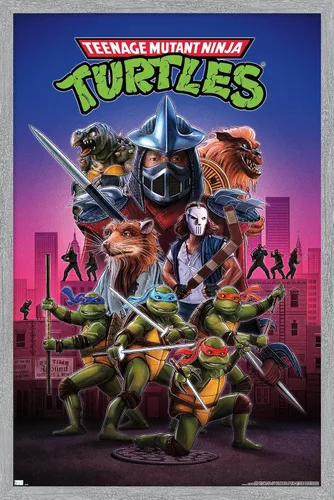 Vista 16 de Teenage Mutant Ninja Turtles (1990) - Póster de pared de una hoja, 22.4 pulgadas de largo x 14.7 pulgadas de ancho, versión enmarcada de madera