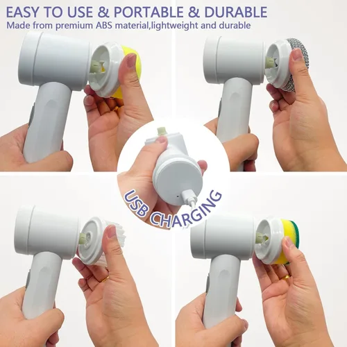 Vista 4 de Limpiador eléctrico giratorio – Limpiador de ducha, limpiador de baño eléctrico, para limpiar bañera, piso, azulejos, ventana, fregadero, limpieza
