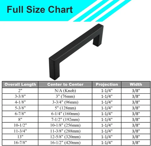 Vista 3 de Modket Paquete de 1 manija cuadrada europea para gabinete de acero inoxidable 304 de 2 pulgadas, pomo negro mate