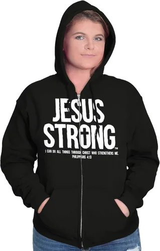 Vista 3 de Jesús Strong Philippians 413 Biblia Zip Up Sudadera con capucha para hombre para mujer