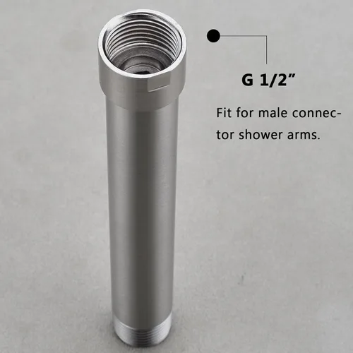 Vista 4 de Extensión de brazo de ducha de níquel cepillado, brazo extensor de 1/2 pulgada para cabezal de ducha de lluvia de 4 pulgadas