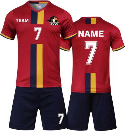 Vista 10 de Camiseta de fútbol personalizada para niños/niños/niñas/hombres/mujeres, camiseta y pantalón corto de fútbol personalizado con número de nombre