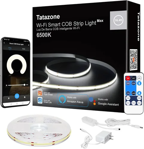 Vista 13 de Tatazone - Tira de luces LED inteligente COB de 2000K color naranja con aplicación y control remoto, 16.4 pies, tira de luz LED WiFi amarilla