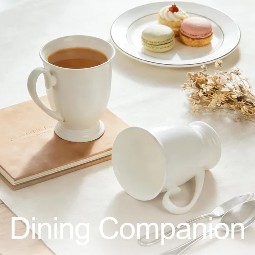 Vista 5 de Juego de 2 tazas de café blancas de porcelana fina de lujo (8 onzas), tazas de té de cerámica estilo europeo, elegantes y duraderas tazas de café